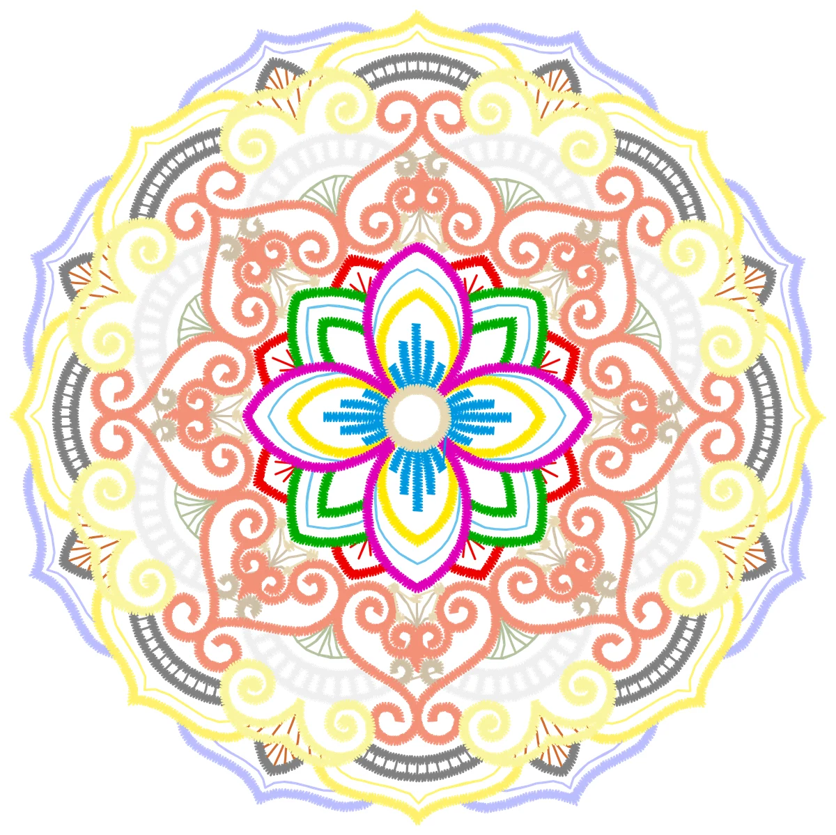 Çiçekli Yuvarlak Mandala nakış modeli