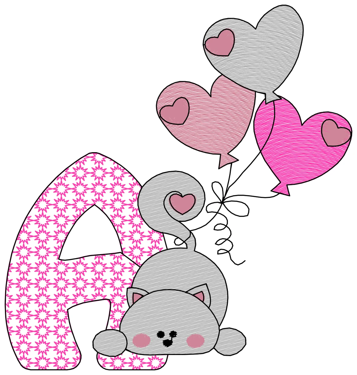 A Cat Ballons nakış modeli