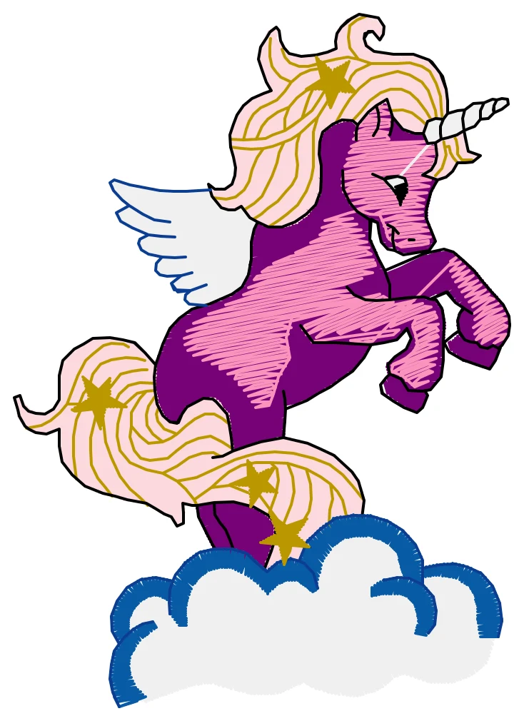 Bulutlu Kanatlı Unicorn nakış modeli