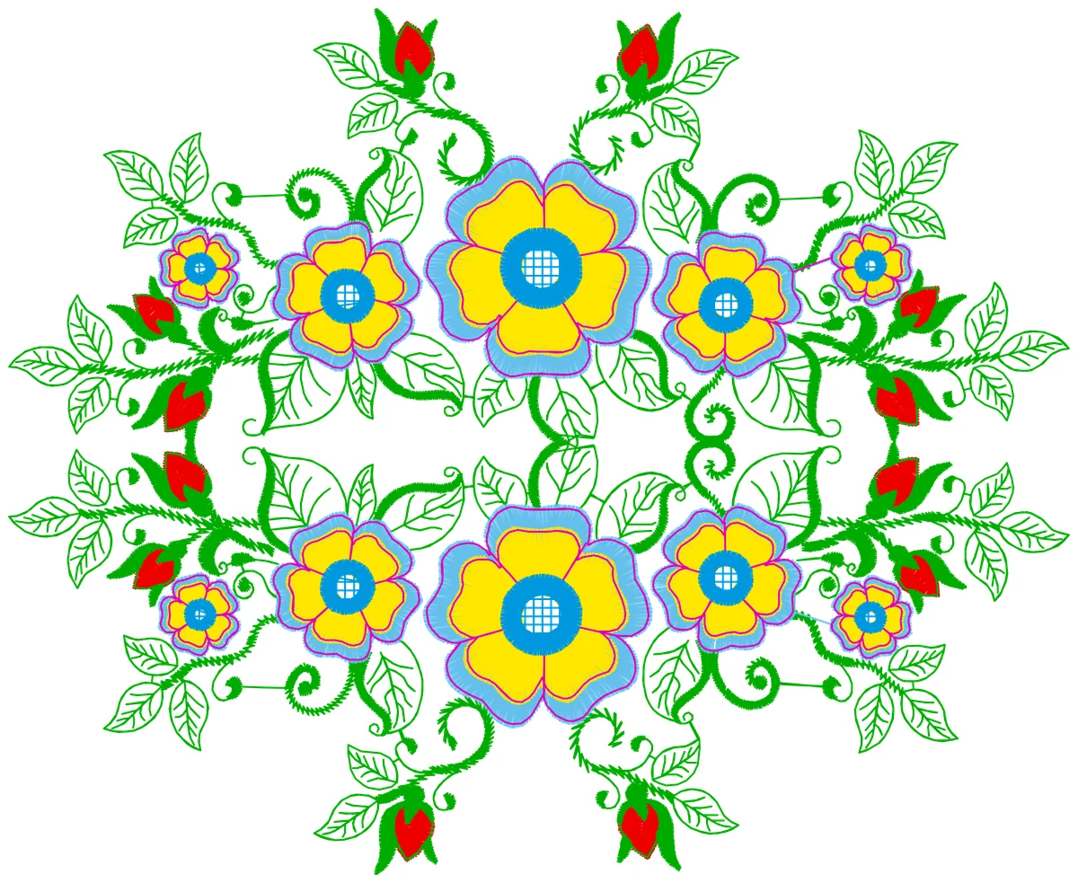 Sarı Mavi Çiçek Motifi nakış modeli